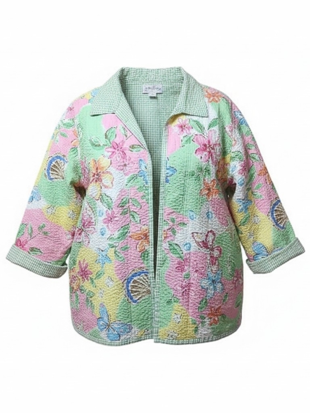 ALFRED DUNNER | Vtg Quilted Pastel‎ Floral Reversible Jacket 100% Cotton | 22W